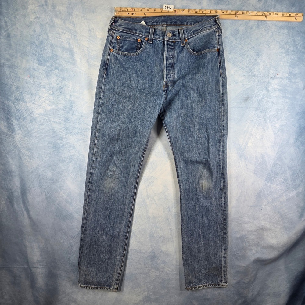 Levis 501 Original Fit Mens Blue Medium Wash Straight Leg Button Fly Jeans 32x34